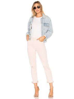 MOTHER The High Waisted Rascal Ankle Soft Pink Slim Straight Leg Jeans, Size 30
